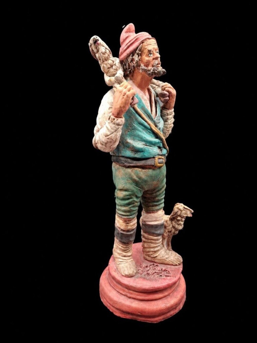11" Terracotta Neapolitan Sculpture MCM Peasant  Dog & Lamb Scelfo Caltagirone